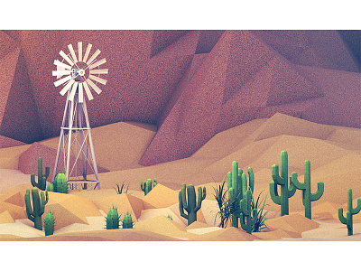 Desert 3d c4d cactus cinema 4d desert landscape low poly lowpoly polygons render sand wind tower