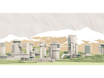Mountain City 3d 4d architecture c4d cinema city low poly lowpoly model mountains render town