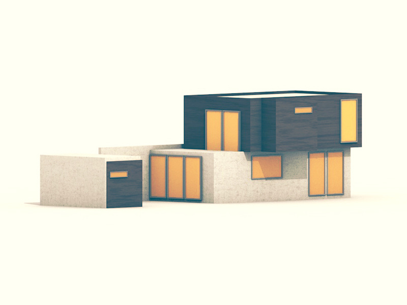 Modern Home facade concrete wood home house architecture modern windows render 3d model c4d