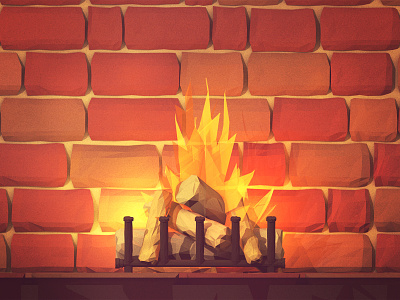 Yule Log 3d brick chimney fire fireplace flames holidays light render wallpaper wood yule log