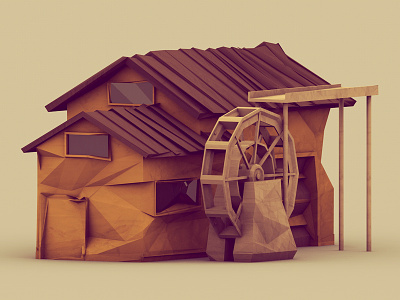 Weetakid Mural house illustration low poly lowpoly mural paper roof structure watermill weetakid windows
