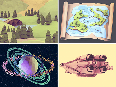 New Full Projects! 3d alien c4d islands landscape low poly lowpoly map process render space