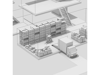 Warehouse Level 3d art boxes c4d cargo forklift levels line lorry render stairs steps truck warehouse