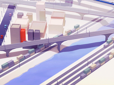 SNCF - Défi Ingénieurs 2 — 01 Contre La Montre (GIF) 3d animated animation canal cars city gif render town train