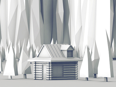 Log Cabin WIP 3d c4d cabin house log cabin low poly lowpoly nature render roof trees woods