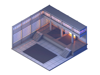 Dojo (Night Version) 3d c4d dojo floor game art japanese kyoto wild level low poly lowpoly render stage