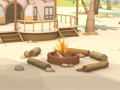 Campfire 3d beach cabana campfire fire logs low poly lowpoly party render rocks sand