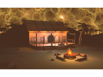 Night(mare) Test 3d beach campfire dark dusk lighting low poly lowpoly nightmare nighttime party render