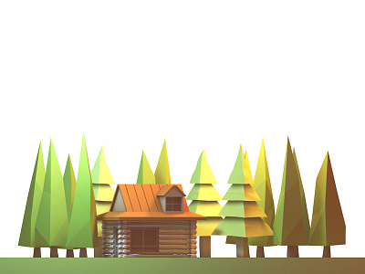 Cabin in the Woods 3d c4d cabin camp js cinema 4d low poly lowpoly model outdoors render trees woods