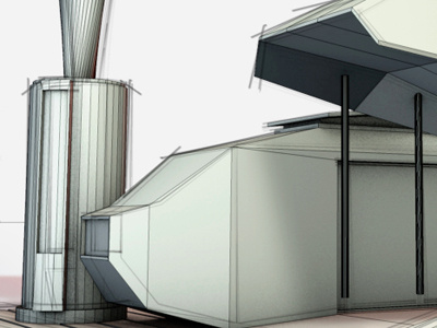 Spacedock space trailer park 3d render shelter architecture concept mobile home trailer park cinema 4d