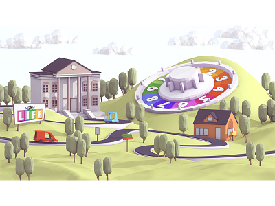 Game of Life 3d 3d illustration cars clouds game of life gol houses low poly lowpoly render road trees
