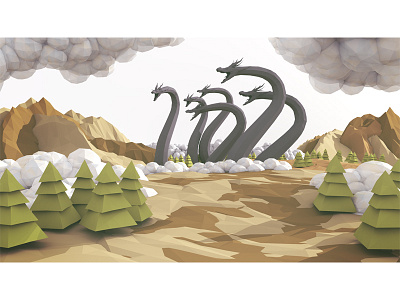 Magic the Gathering 3d 3d illustration clouds dragon hydra landscape low poly lowpoly magic the gathering mtg render trees