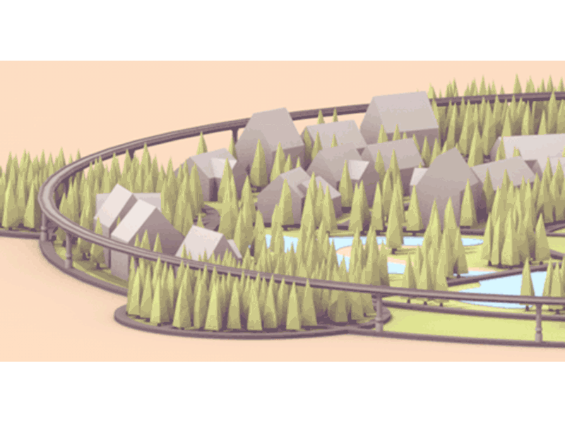 Monorail (GIF) monorail gif 3d render c4d animated railway city town architecture lowpoly trees