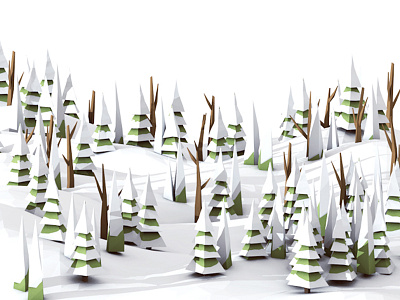 Snow Forest 3d c4d dead tree forest hills landscape lowpoly render snow snowy trees woods