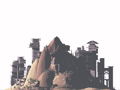 Mountain WIP_02 3d 3d illustration c4d house industrial lowpoly mountain railroad render scale skyscraper trees