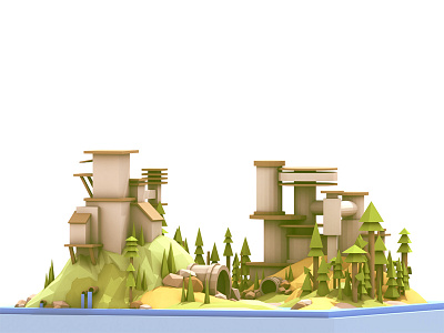 Retreat (Final) 3d 3d illustration architecture c4d cinema 4d city island lake lowpoly model render town