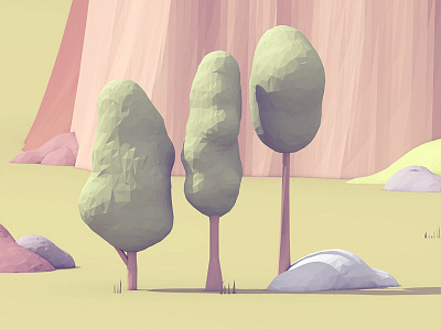 Trees 3d c4d cinema 4d grass landscape lowpoly model render rock sculpted trees trunk