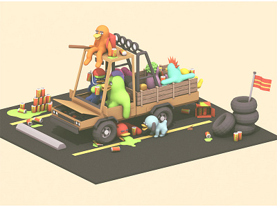 Ducks In A Truck! 3d beer blender c4d collab collaboration ducks mess model parking lot party render tailgate