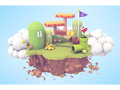 Island 3d 3d illustration c4d cinema 4d gaming illustration island lowpoly mario render twitch video games