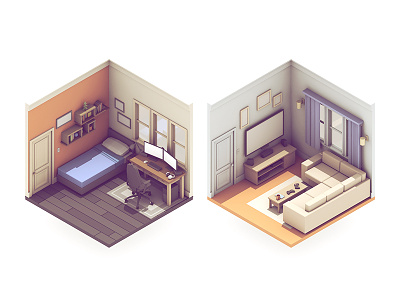Broadcasting Rooms 3d bed bedroom broadcasting couch isometric living room render room stream twitch video games