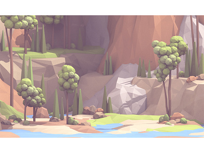 Landscape (WIP) 3d c4d lakes landscape low poly lowpoly mountain render rivers terrain trees water