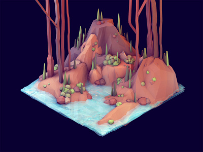 Landscape 3d c4d hills isometric land landscape low poly lowpoly mountain render trees water