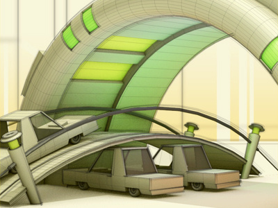 Viaduct 3d architecture cars cinema 4d concept model render