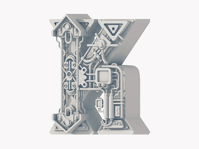 "K" Collab w/ Erik M 3d bolts c4d cinema4d geometry k letter letterform pipes render tubes type