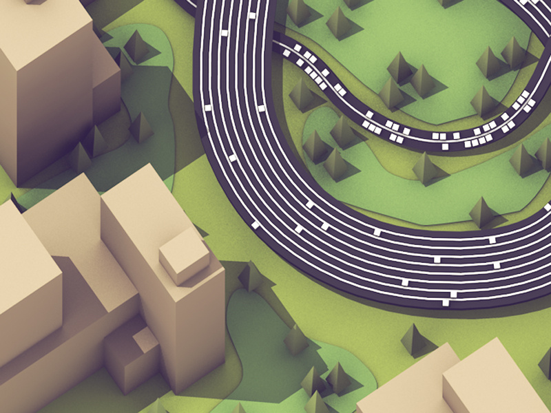Data Lanes city landscape trees town buildings cinema 4d c4d model render 3d racetrack data