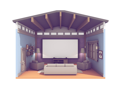 Living Room 3d c4d couch living room playstation promo ps4 render tv twitch video vita