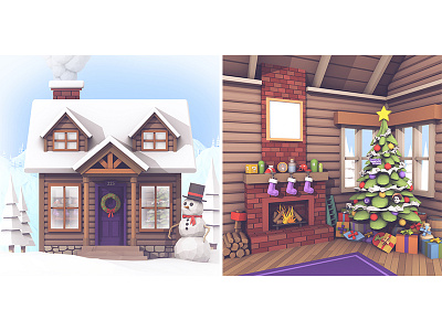 2015 Twitch Holiday Card 3d cabin cozy fireplace holiday card house illustration render snow twitch
