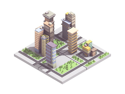 City 3d architecture buildings c4d city isometric model render skyscrapers streets trees urban