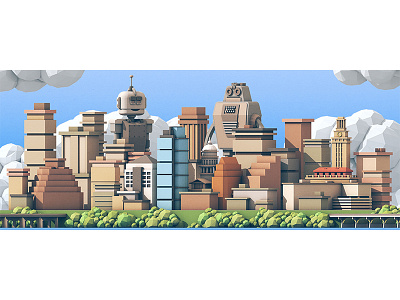 Talkabot Conference Skyline Mural 3d austin c4d landscape model mural render robots skyline sticker talkabot