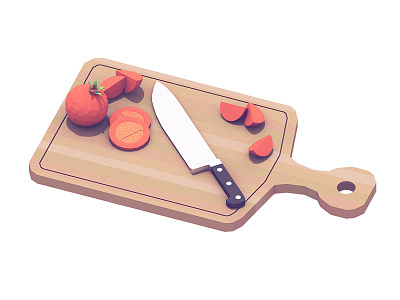 Chopping Board 3d c4d chopping board cinema 4d cutlery cutting board food knife render slices tomatoes wedges