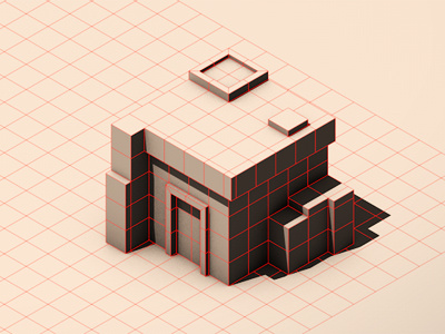 Isometric 3d blocks c4d cel cinema 4d cube home house iso isometric model render