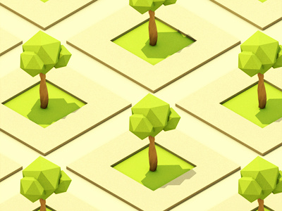 Trees 3d c4d cinema 4d courtyard grass isometric low poly model polygons render sidewalk wallpaper