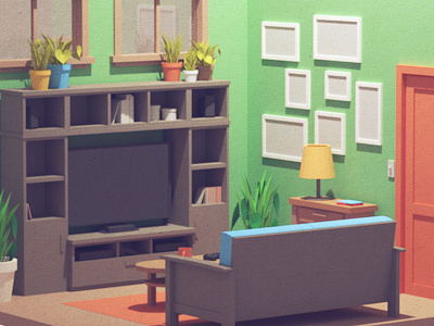 Living Room (Octane) 3d c4d couch grain home living room model octane plants render texture tv