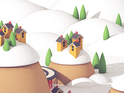 Village WIP 3d hill holidays house mountain render snow town track train trees village