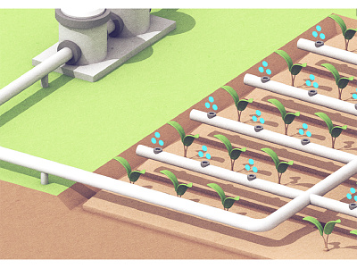 Irrigation (WIP) 3d c4d field irrigation model plant pump render water watering wip
