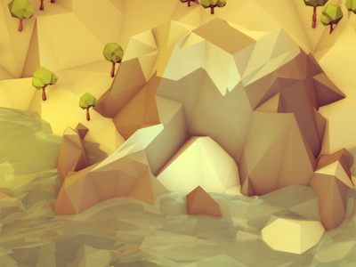 Lake Cavern 3d ao c4d cavern cinema 4d environment hillside isometric lake landscape lo poly low poly lowpoly model mountain polygons render trees