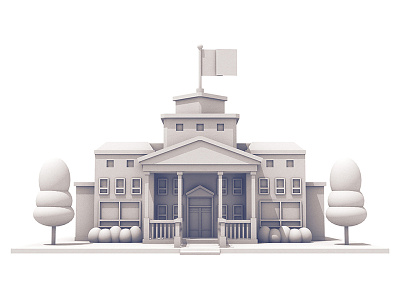 Town Hall 3d architecture building c4d model render town hall trees