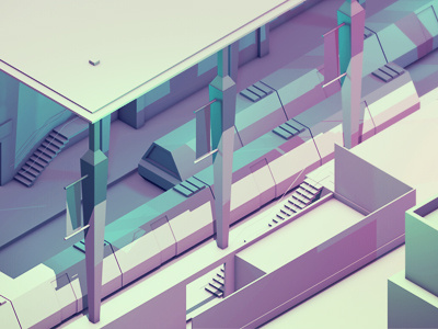 Subway 3d ao beams c4d cinema 4d concrete future gi isometric lighting lowpoly model modern polygons posts rail render stairs subway transit underground wip