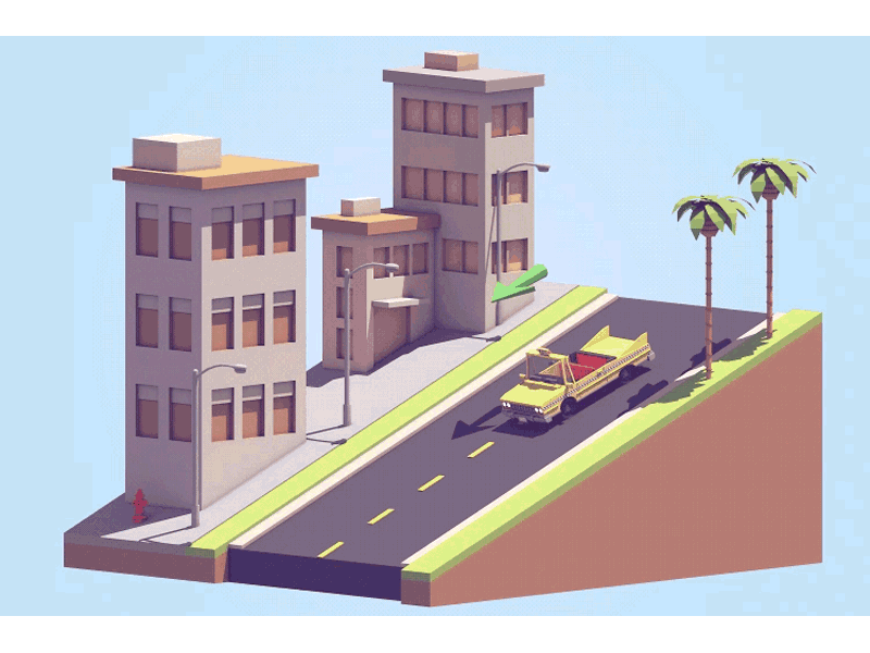 Crazy Taxi GIF (Collaboration) animation city collab collaboration crazy taxi downhill game gif palm tree render street video game