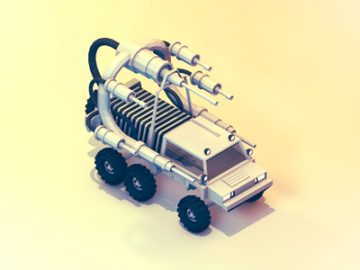 Land Vehicle 3d ao army arsenal attack c4d cinema 4d guns iso isometric land lowpoly model polygons render rover stripes tires truck tubes vehicle war weapons wheels