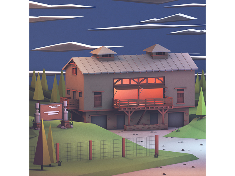 Cards Against Humanity model deck architecture night art illustration c4d render 3d lighting traders point creamery barn