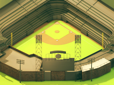 Baseball Stadium 3d ao baseball baseball stadium bases billboard c4d cinema 4d field game grass home run infield low poly lowpoly model outfield polygons render scoreboard sports stadium