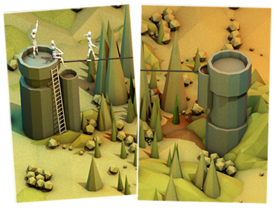 Tightrope 3d c4d cinema 4d isometric ladder landscape low poly lowpoly model render tightrope trees woods
