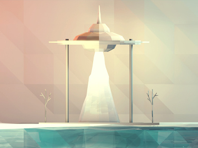 UFO 3d background c4d cinema 4d elevation landscape low poly lowpoly model polygons render sea space spacecraft trees ufo water