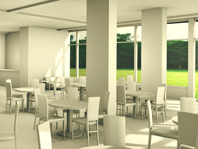 Banquet Room 3d architecture banquet c4d chairs cinema 4d clay columns field furniture grass grayscale greyscale hotel model outside pillars render room table