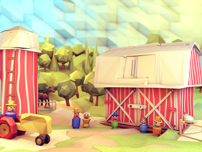 Fisher-Price [Final] 3d barn c4d cinema 4d farm fisher price landscape little people low poly lowpoly model people render silo sky toy tractor vintage